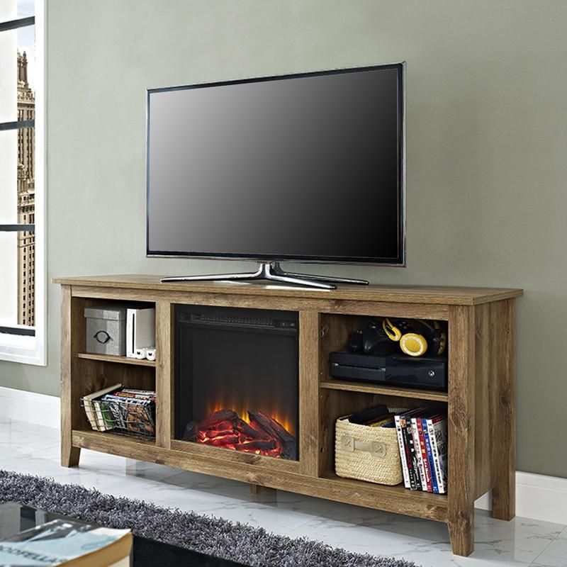 Television Stand with Fireplace Unique Walker Edison W58fp18bw 58" Barnwood Tv Stand with Fireplace