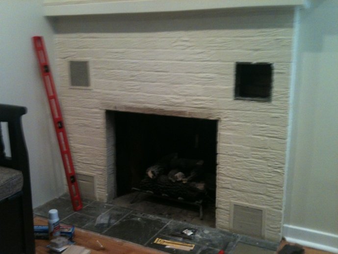 d tile wood over painted brick fireplace fireplace
