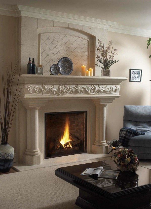 Travertine Fireplace Surround New Stylish Fireplace Mantel Decor Candles Flowers Elegant