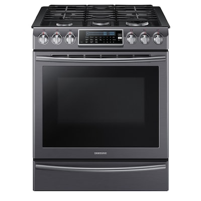 5 Burners 5 8 cu ft Self Cleaning Single Fan European Element Slide In Gas Range Fingerprint Resistant Black Stainless Steel mon 30 in