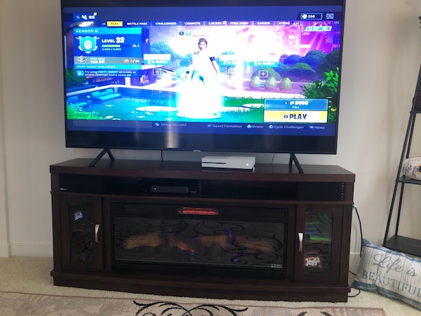 Tv Table with Fireplace Luxury 75 Inch Samsung 4k Smart Tv and Electric Fire Place with Blue tooth Speakers Built In