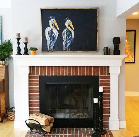 White Wood Fireplace Mantel Fresh Blue Heron Painting Fireplace Artwork Brick Fireplace