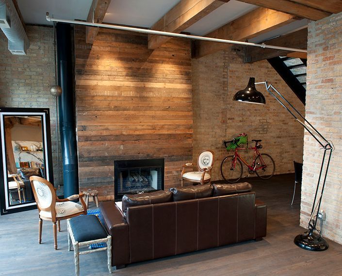 Wood Wall Fireplace Fresh Rustic Living Room with Exposed Ductwork Hardwood Floors