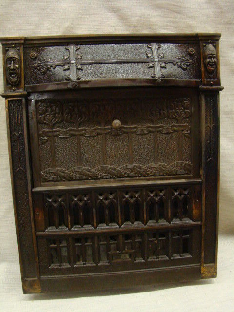 ANTIQUE LATE 1800 S CAST IRON ORNATE GAS FIREPLACE INSERT