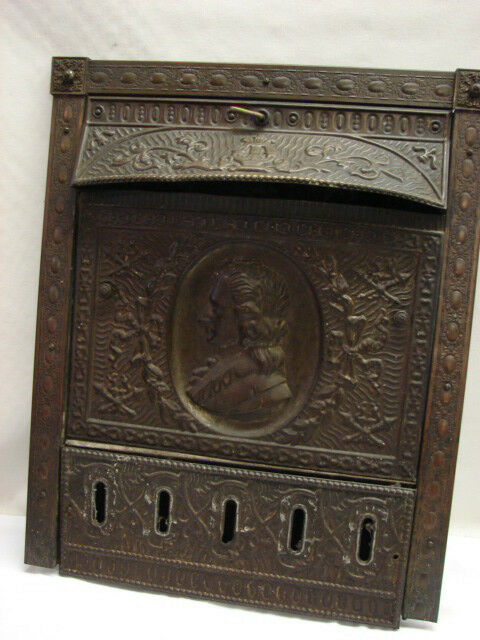 ANTIQUE LATE 1800 S TIN MAN PORTRAIT GAS FIREPLACE COVER