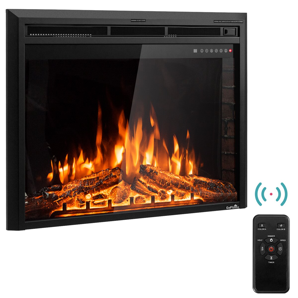 GoFlame 36 750W 1500W Fireplace Heater Electric Embedded Insert Timer Flame Remote 110fe ac