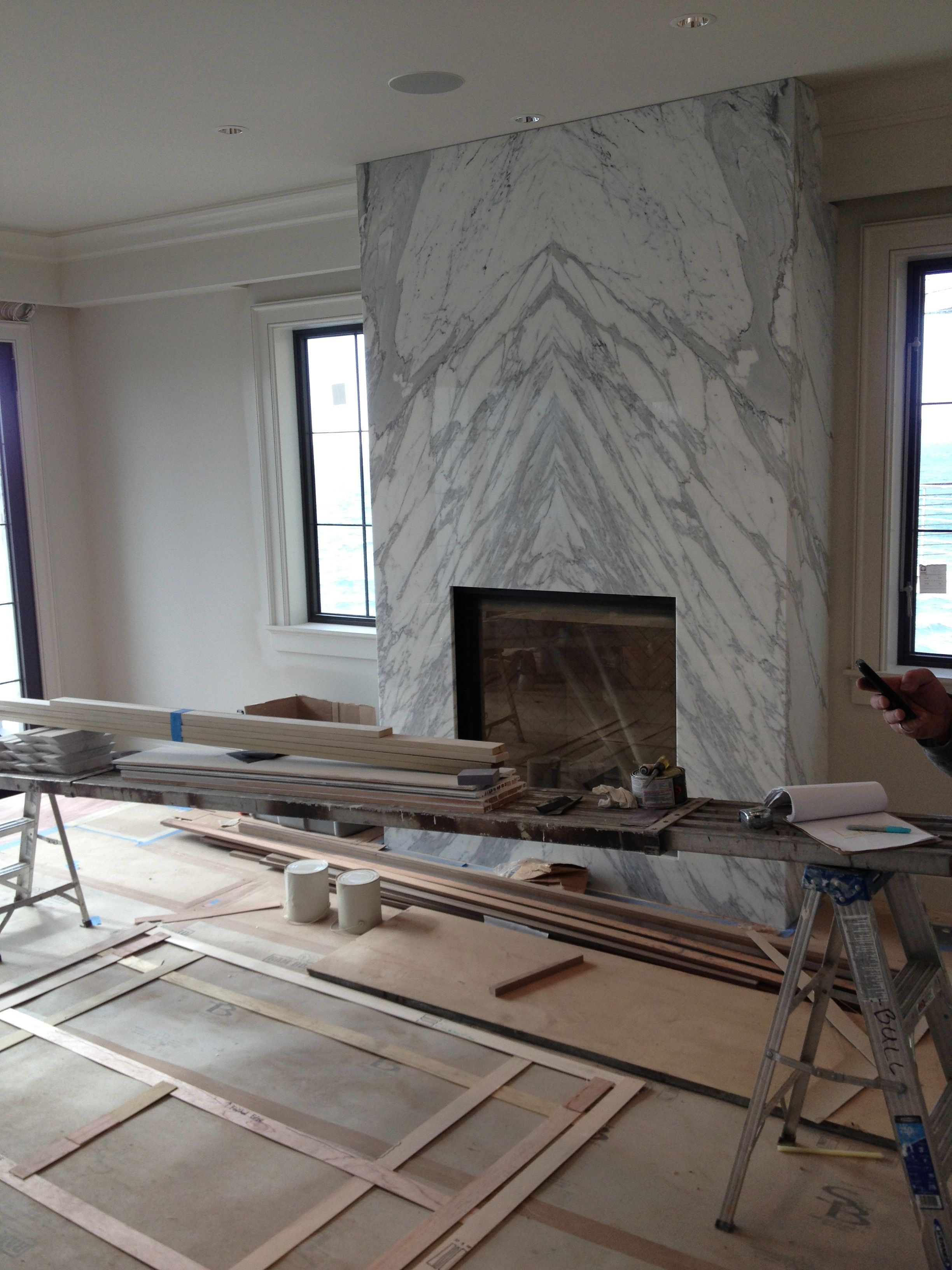 4 Sided Fireplace Elegant Contemporary Slab Stone Fireplace Calacutta Carrara Marble