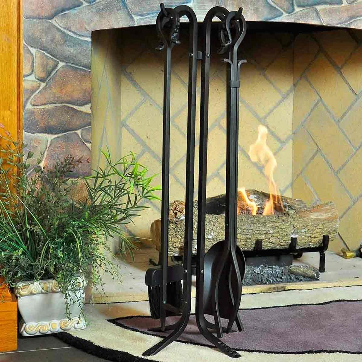 nle5pi 00 pilgrim 5 piece forged hearth fireplace toolset matte black