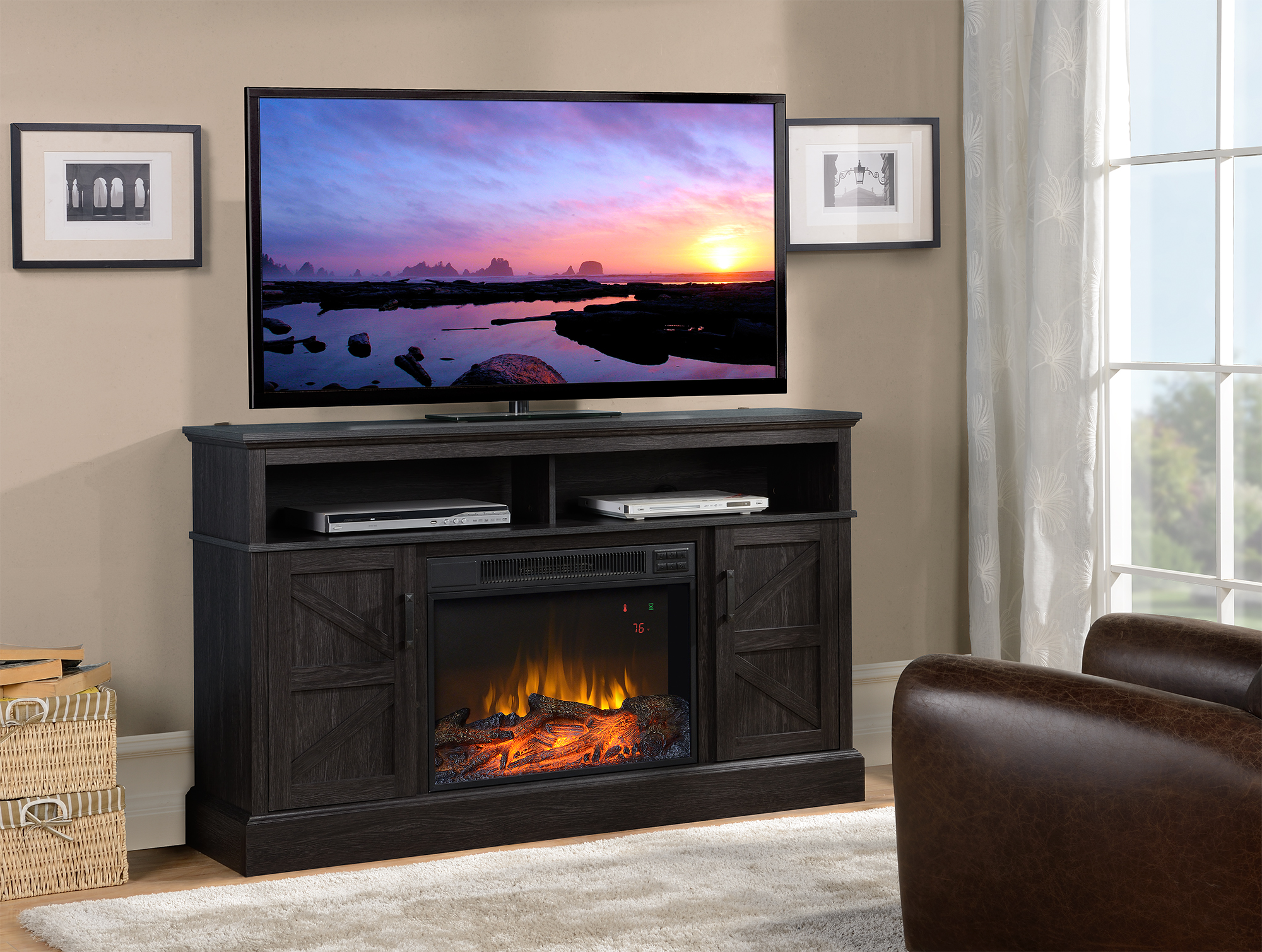 60 Electric Fireplace Tv Stand Inspirational Flamelux aspen 60 In Media Fireplace and Tv Stand In Gambrel Weathered Oak