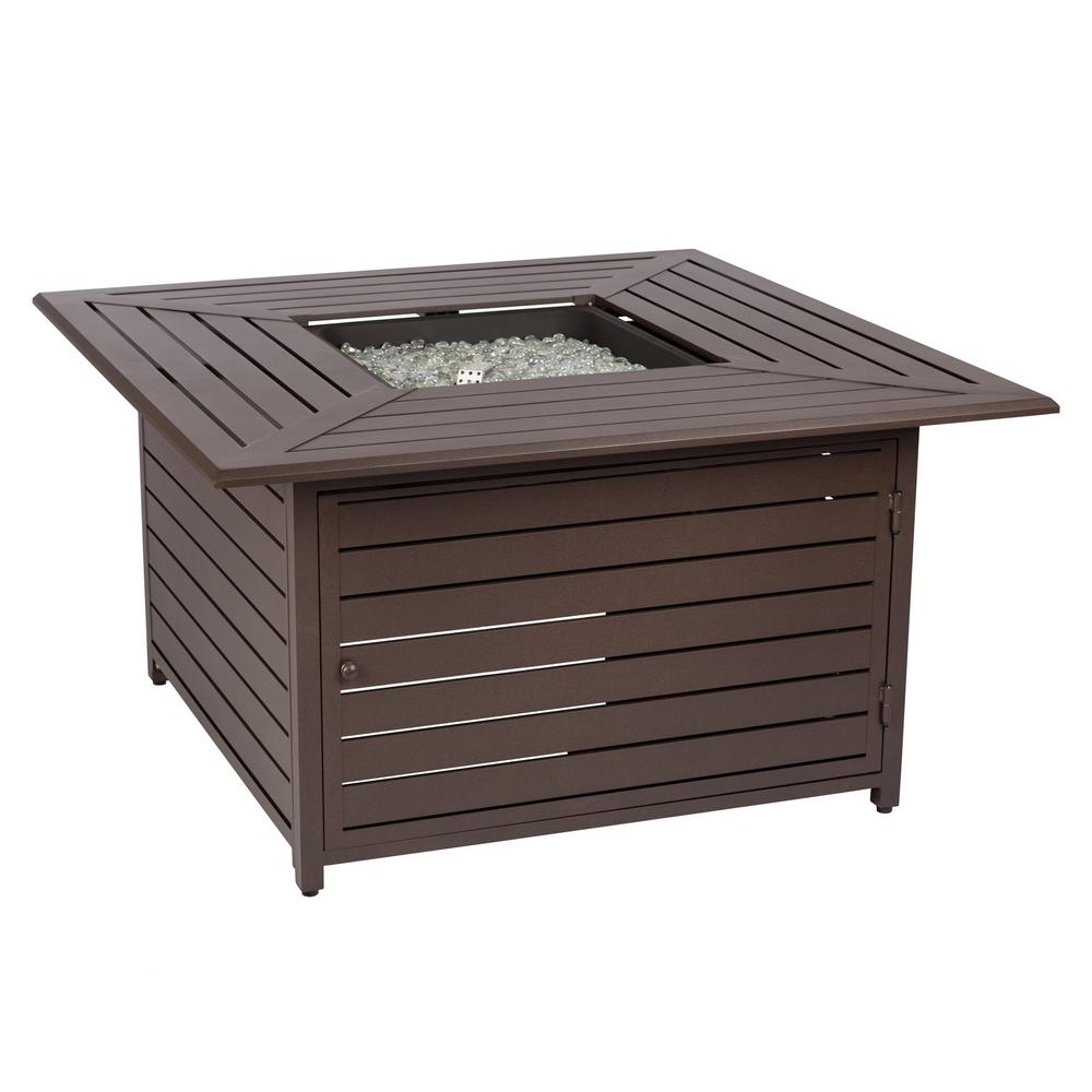 Absco Fireplace and Patio New Danang 45 In Square Aluminum Lpg Fire Pit Table with Cover