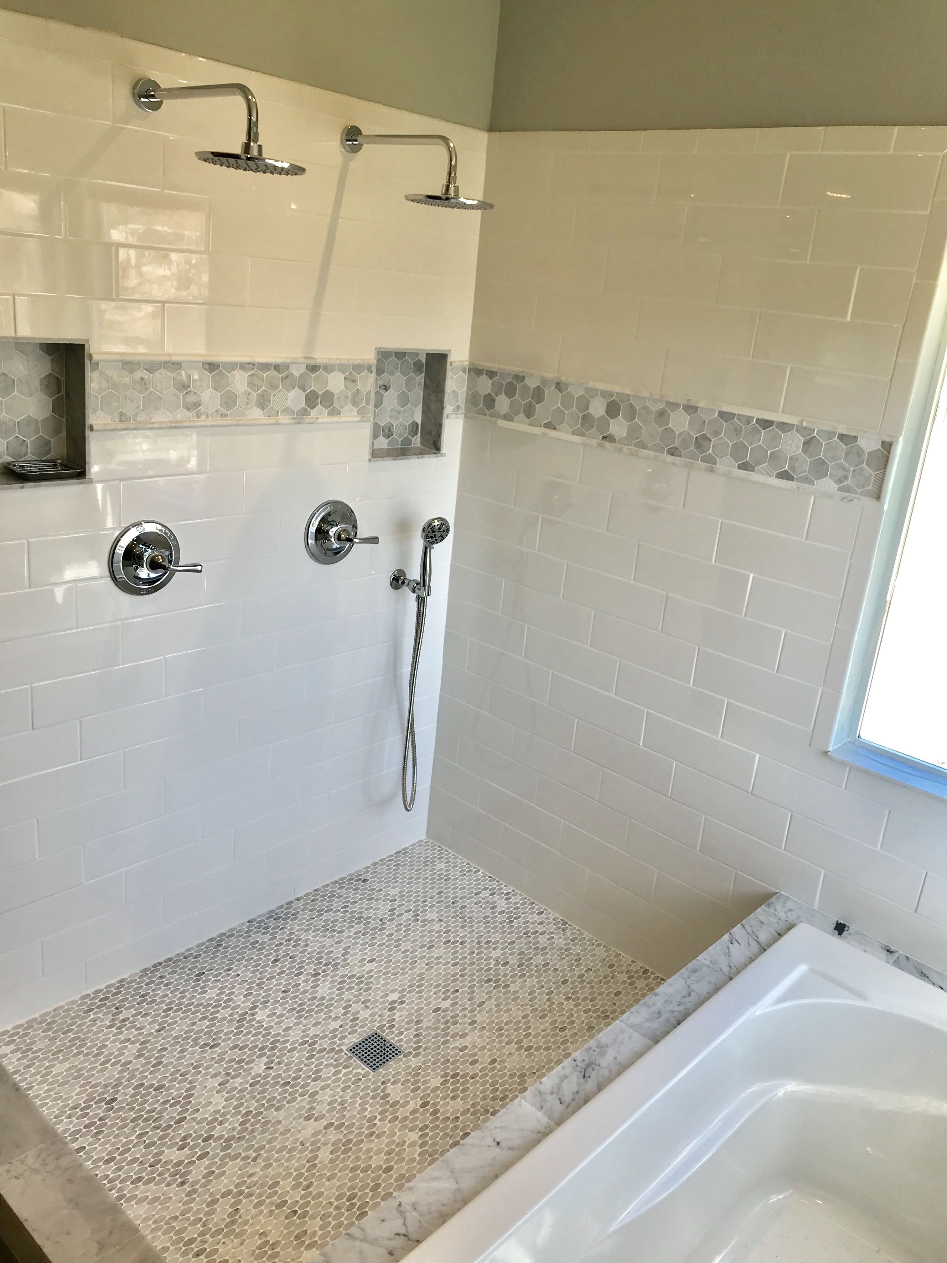 Love our new master bathroom 4x12 subway tiles marble 0db8dd5eca341f1e2d0d73be4e5f8a4f