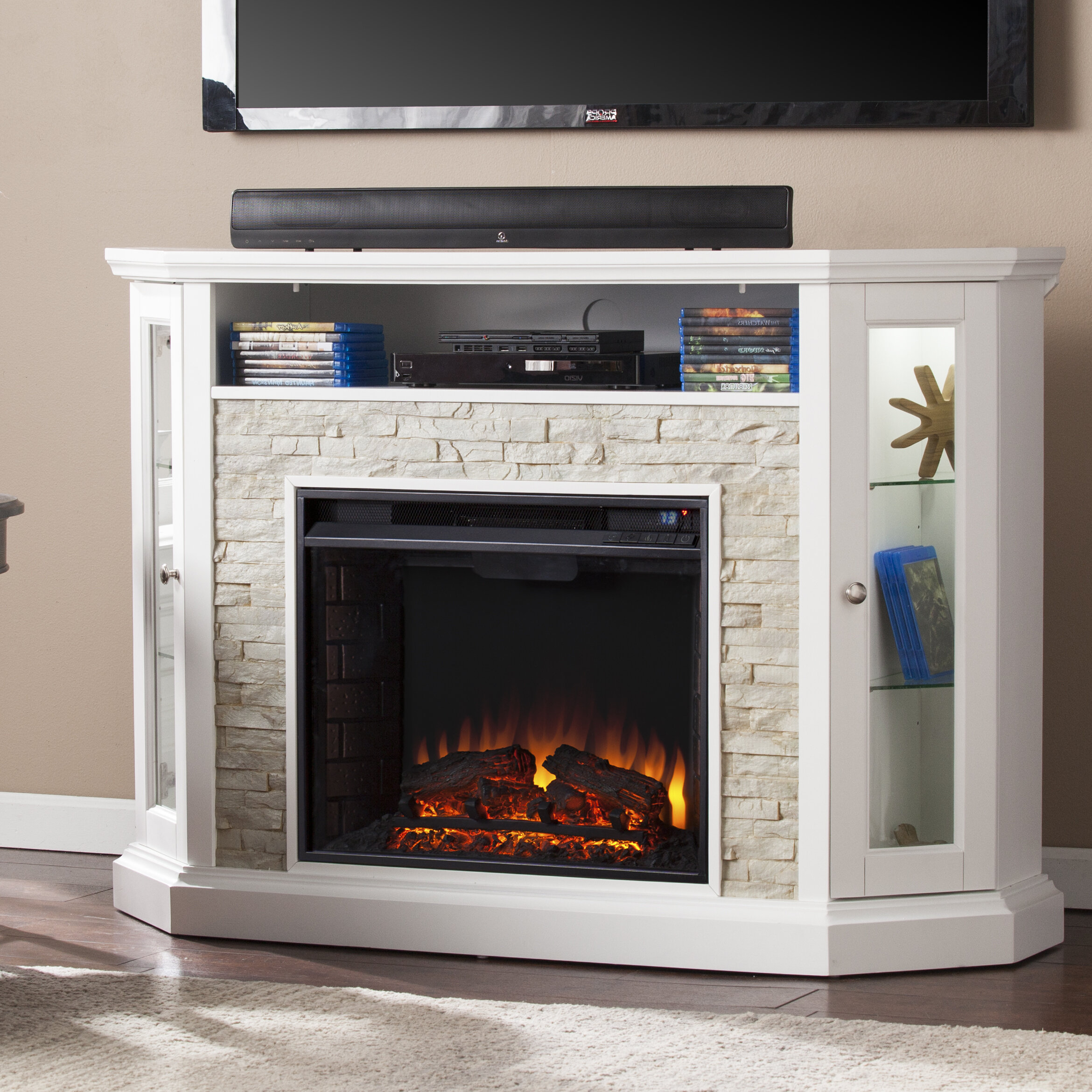 Alcott Hill Electric Fireplace Unique Media Fireplace with Remote