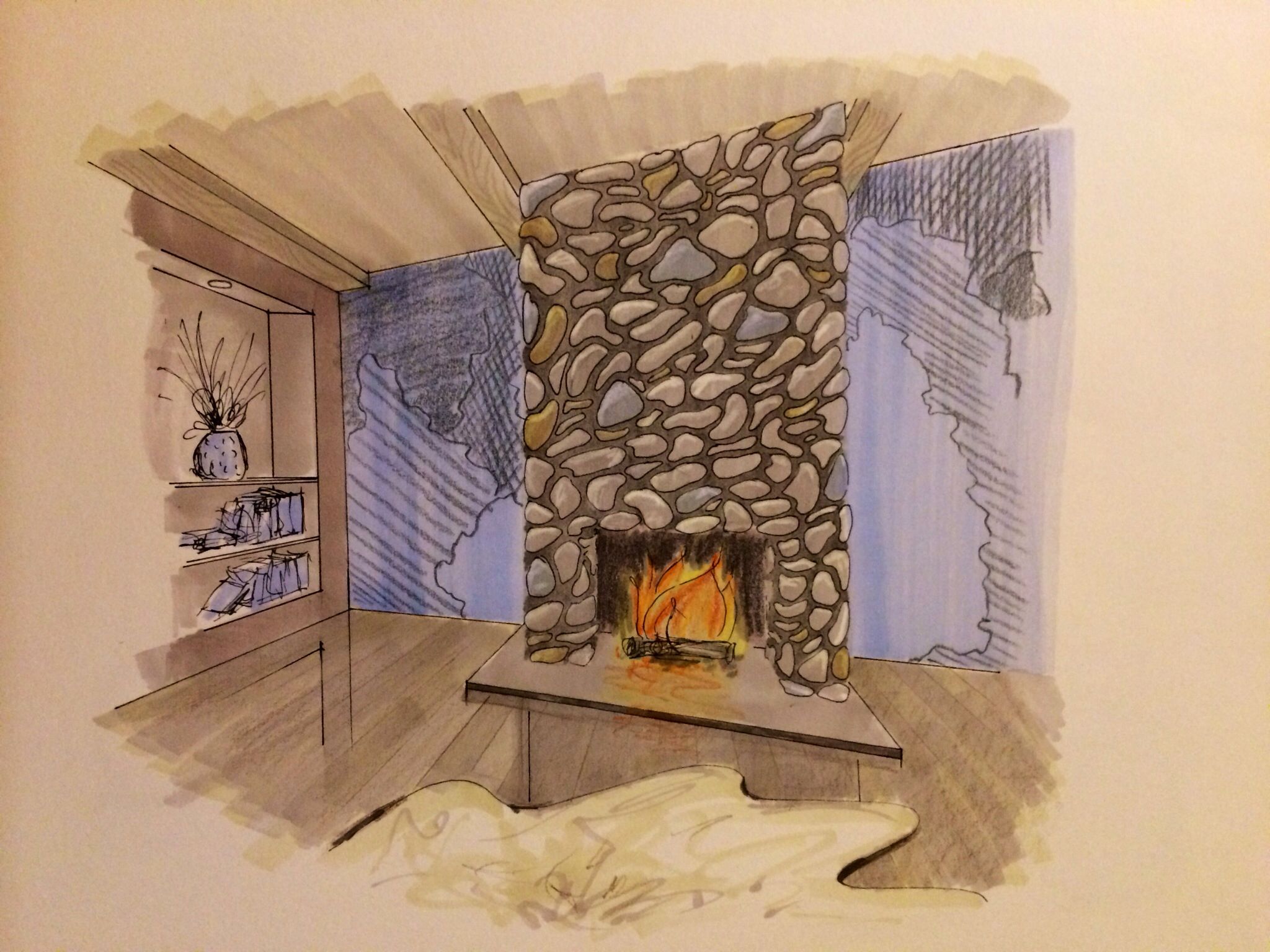 Allen Electric Fireplace Fresh Interior Design Hand Rendering Markers Colored Pencils