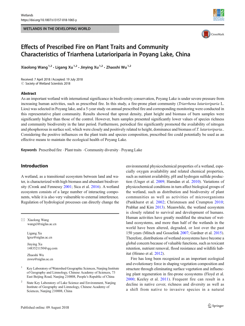 PDF Effects of Prescribed Fire on Plant Traits and largepreview