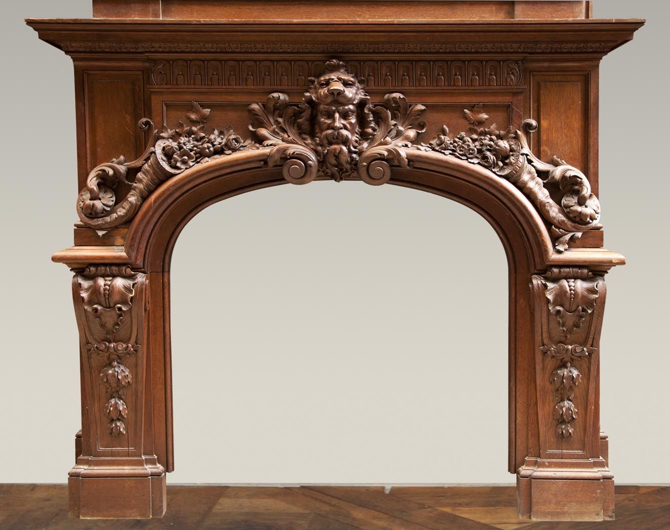 Exceptional antique oak wood fireplace made after the model 870dac602c93f558f1c404e db