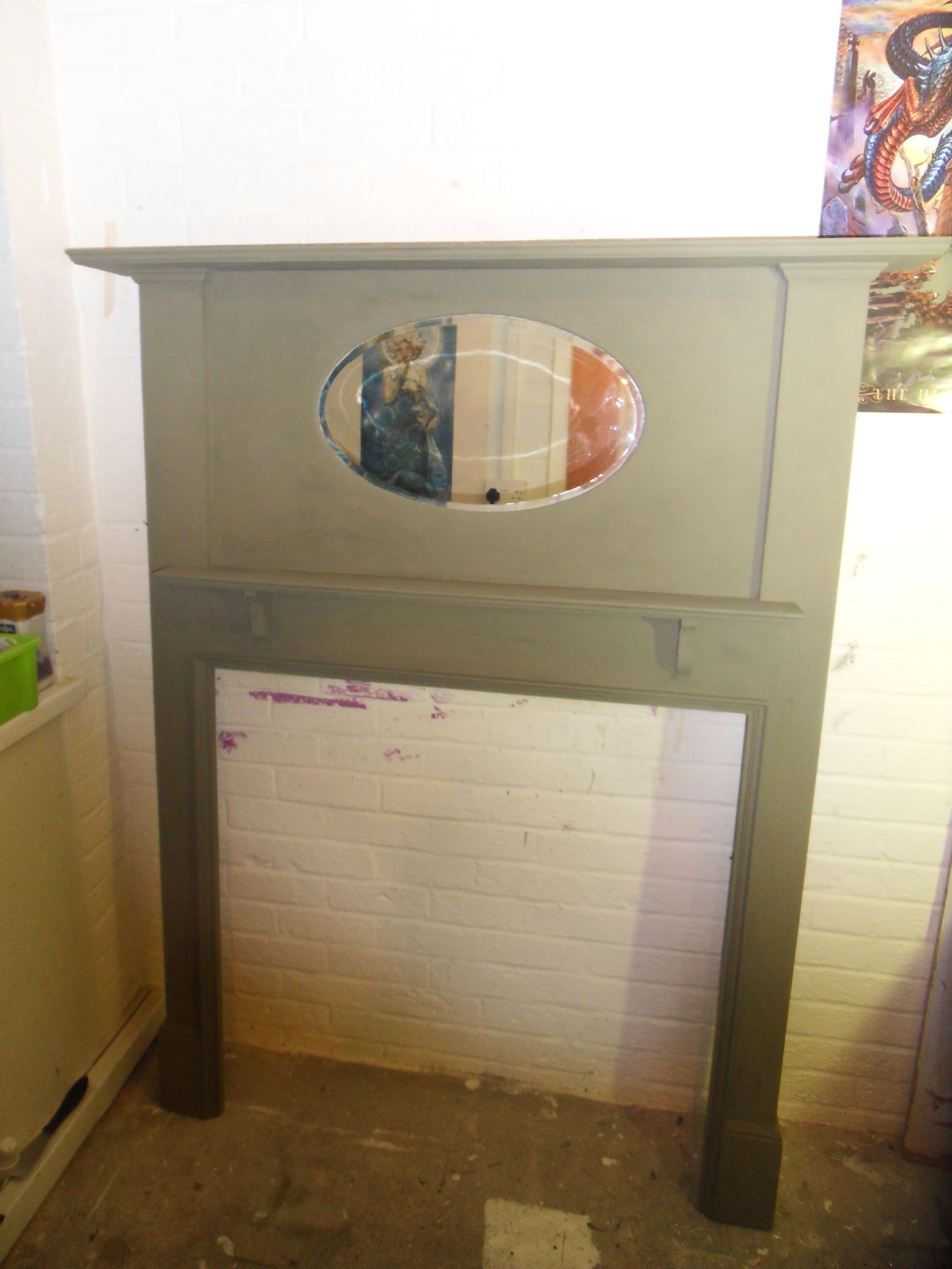 Antique Fireplace Mantel with Mirror New Vintage Fire Surround with Oval Mirror now Painted In