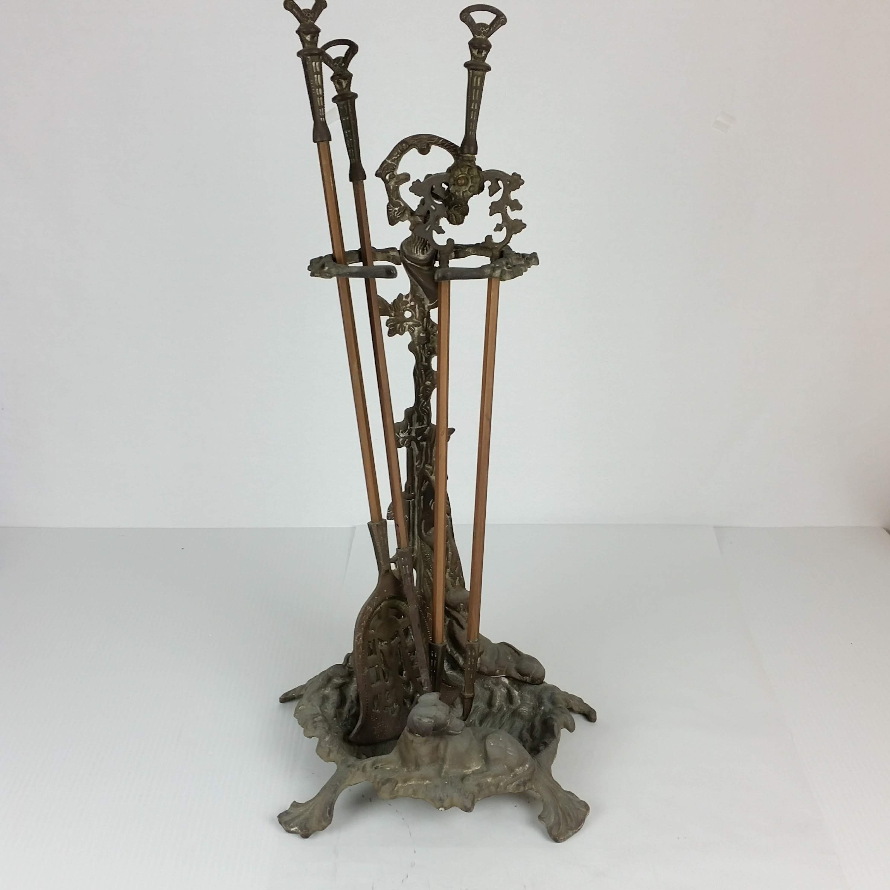 Antique Fireplace tools Beautiful Brass Baroque Fireplace tool Set Shovel Poker tongs Hunting