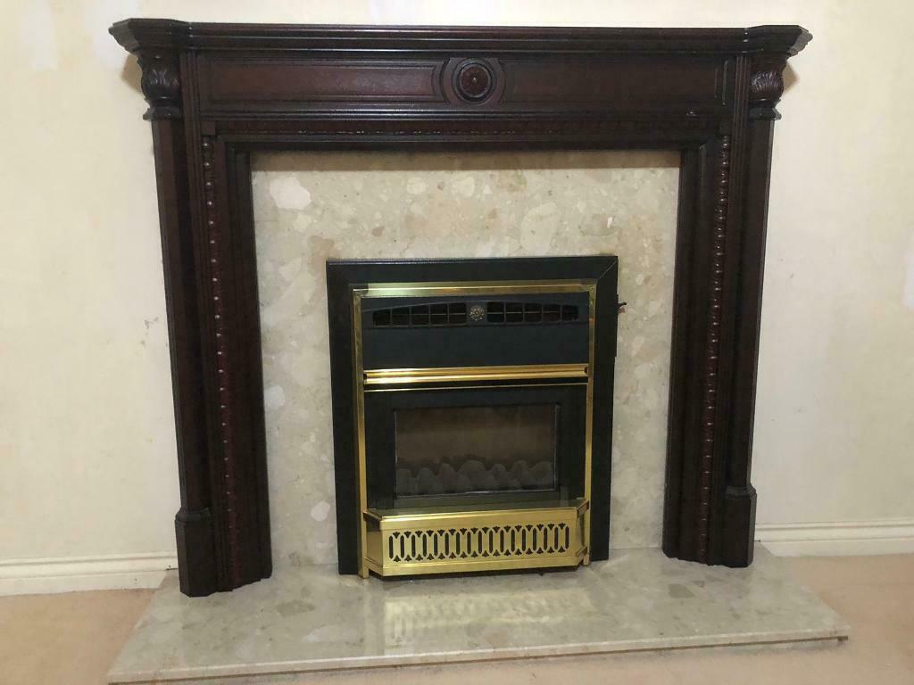 REDUCED Gas fireplace with marble hearth surround and wood mantle in Cumbernauld Glasgow $ 86 JPG
