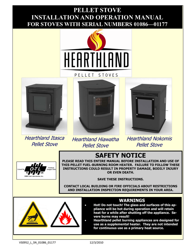 Archgard Fireplace Elegant Hearthland Pellet Stoveâ¢ 2010 Owner S Manual Sn to