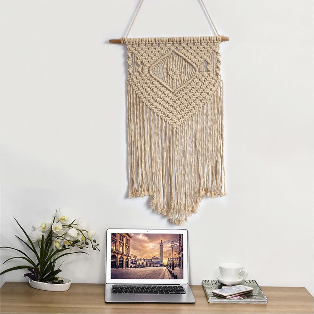 Art Over Fireplace Elegant 50"x33" Bohemian Woven Tassel Macrame Wall Hanging Tapestry