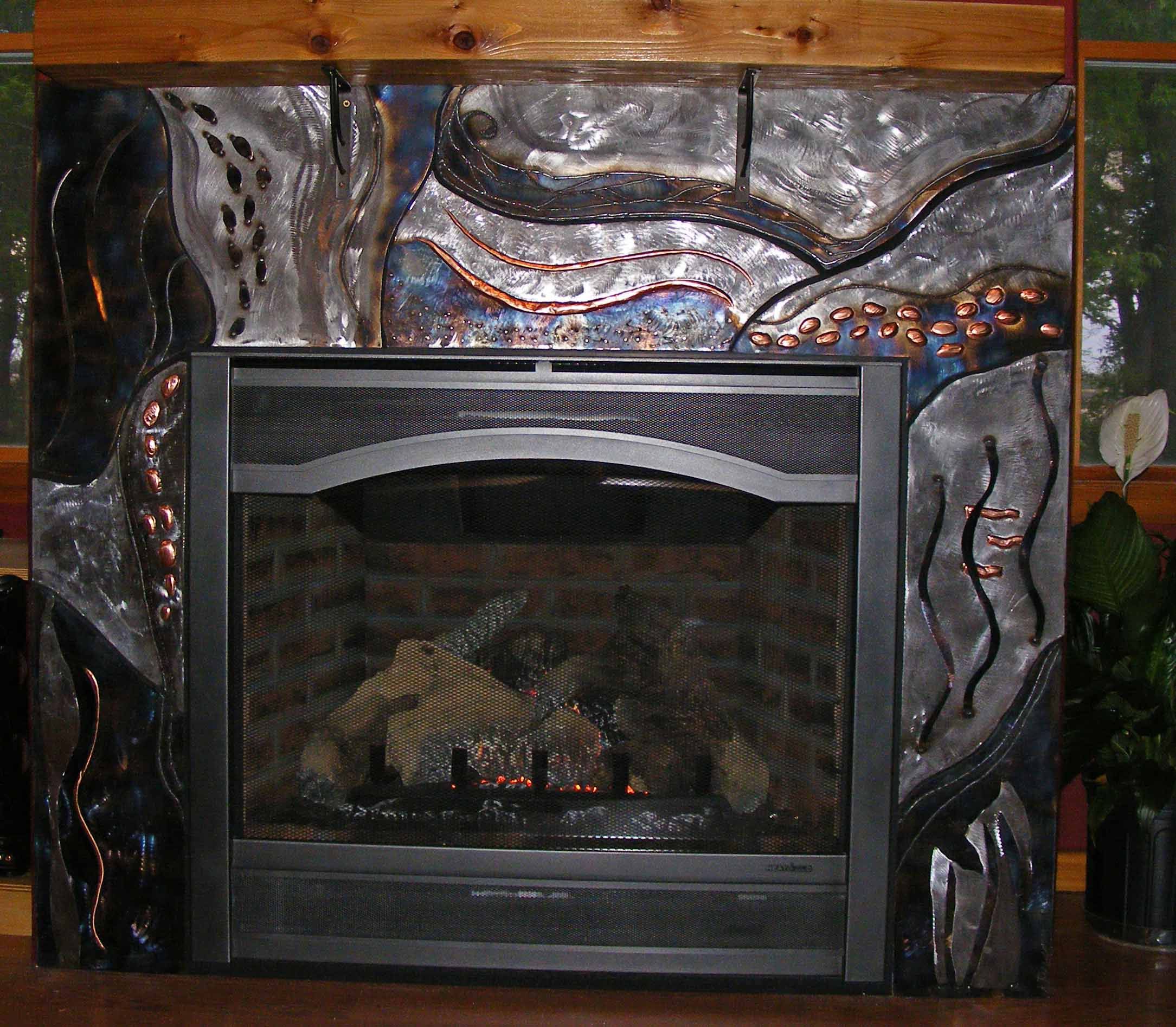 Art Over Fireplace New Steel and Copper Metal Fireplace Surround