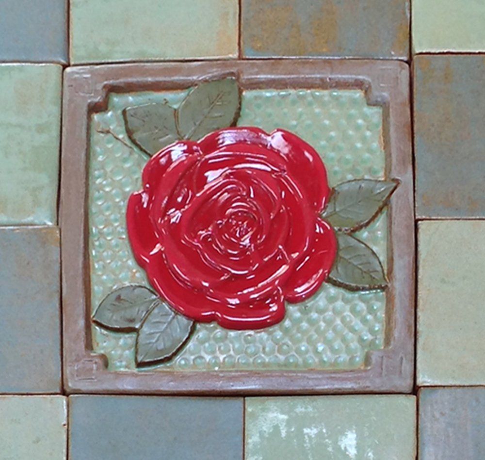 Arts and Crafts Fireplace Tiles New 6"red Rose Tile for Fireplace and Kitchen with Green and Red