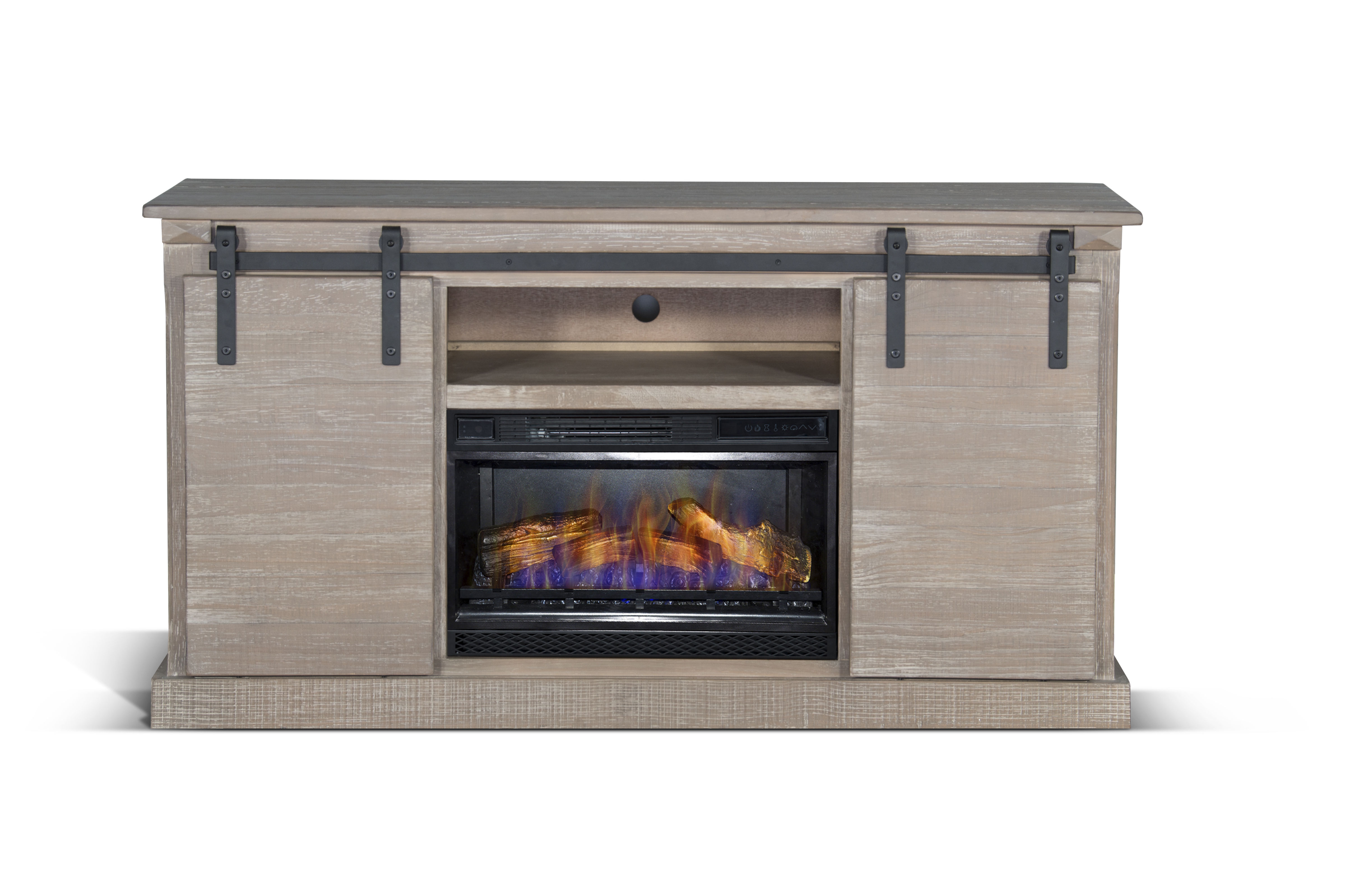 Sunny Designs Taupe Mountain Smoke Barn Door TV Console SND 3602MS F 5 Clipped