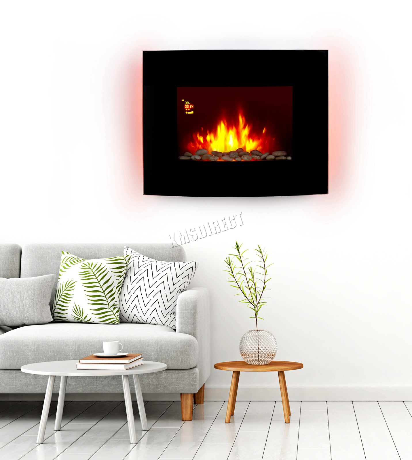 Détails sur électrique murale verre de cheminée chauffage feu Télé mande DEL Rétroéclairé NEUF afficher le titre d origine FIREPLACE LED BACKLIT VAR KMSWM0013