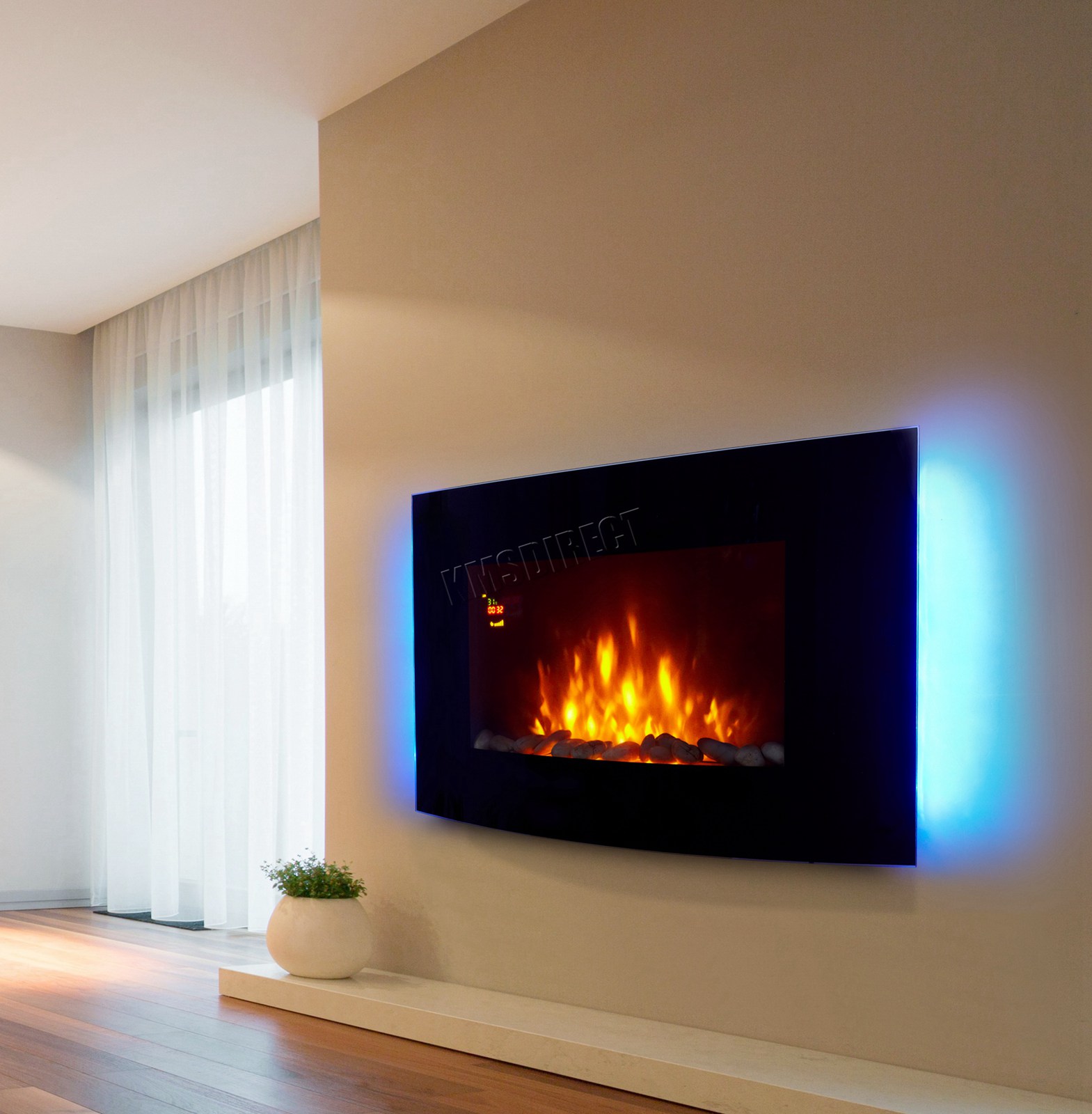 Détails sur électrique murale verre de cheminée chauffage feu Télé mande DEL Rétroéclairé NEUF afficher le titre d origine FIREPLACE LED BACKLIT VAR KMSWM0002