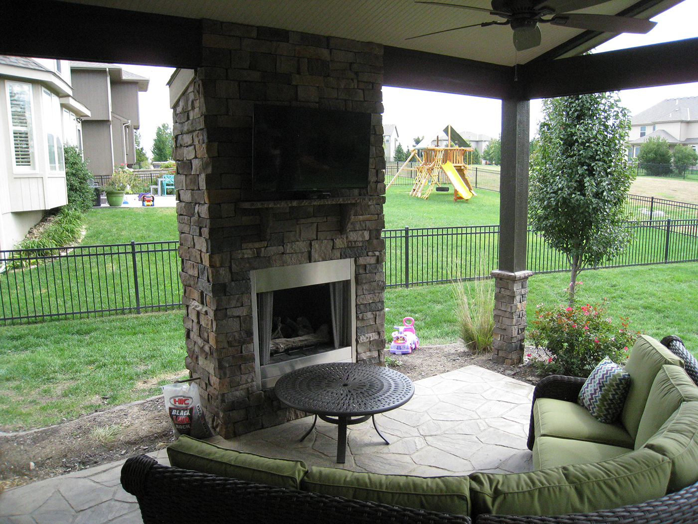 outdoor fireplace open porch Olathe KS%