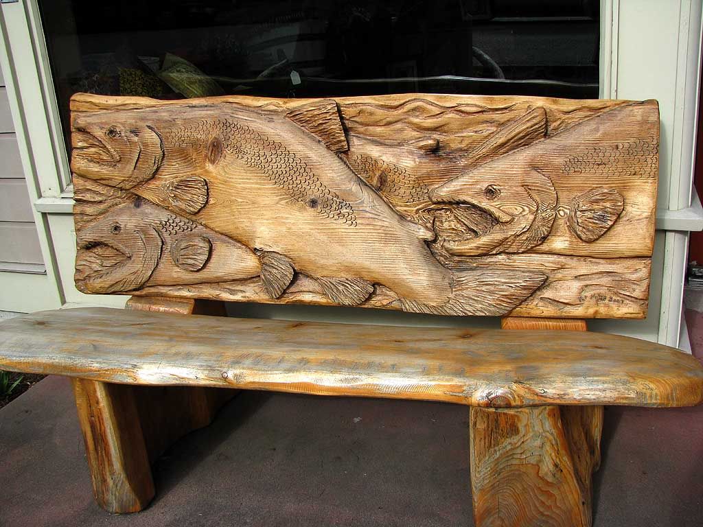 Bench In Front Of Fireplace Inspirational Carved Salmon Bench In Front Of Artist S Co Op Langley