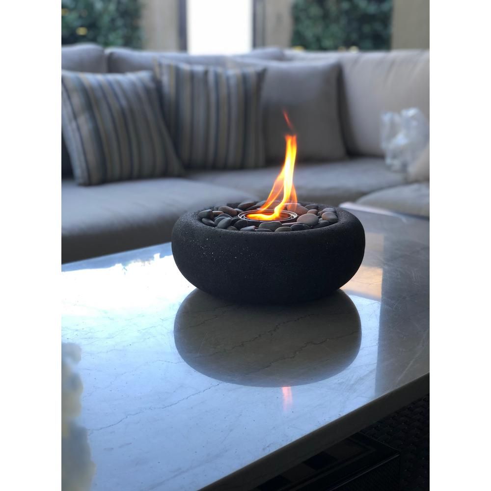Bio Ethanol Tabletop Fireplace Elegant Terra Flame Zen Fire Bowl Grey