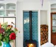 Blue Fireplace Tile Luxury White Modern Kitchen with Blue Tiled Alcove and Woodburning