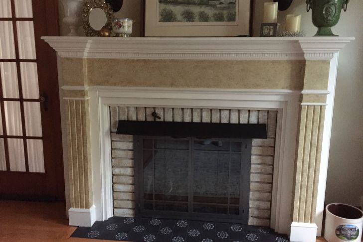 Board and Batten Fireplace Best Of Stencil Over Black Tile Just to Jazz Up the Fireplace