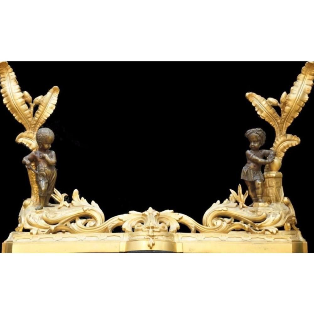 e of a Kind Pair of Dore Bronze Andirons with Center Bar 6c9ce664bc f ad b5