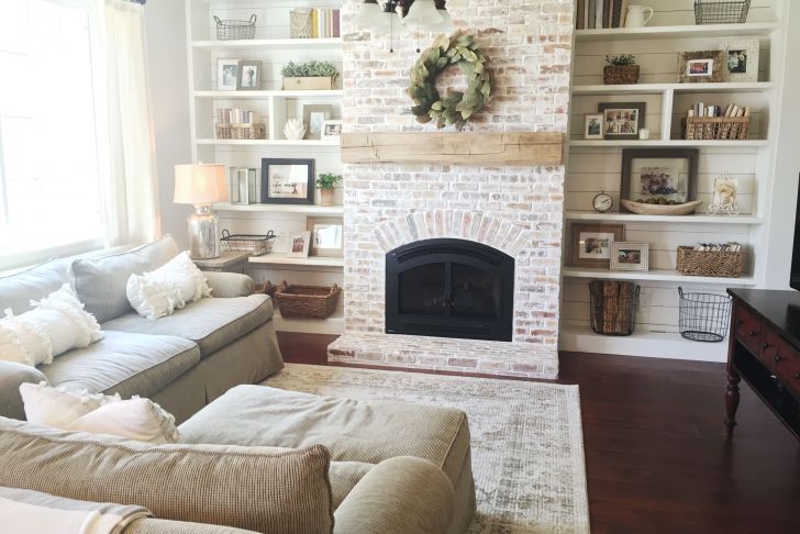 Brick Fireplace Ideas Inspirational Built Ins Shiplap Whitewash Brick Fireplace Bookshelf