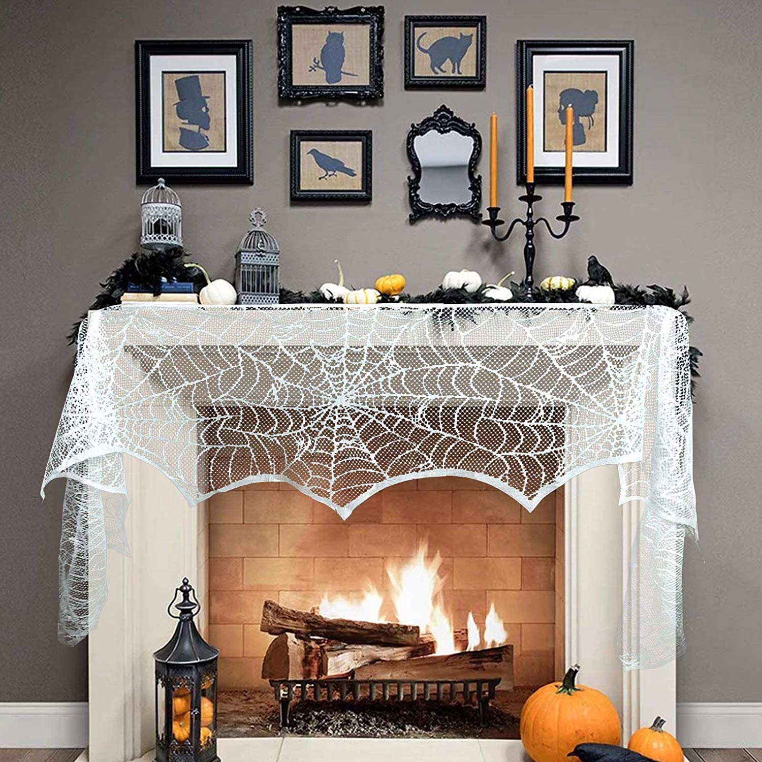 Brick Fireplace with White Mantle Beautiful Vlovelife 18 X 96 Halloween Decorations Spiderweb Mantel Scarf Polyester Cobweb Fireplace Mantel Scarf for Halloween Party Festival Scary Movie