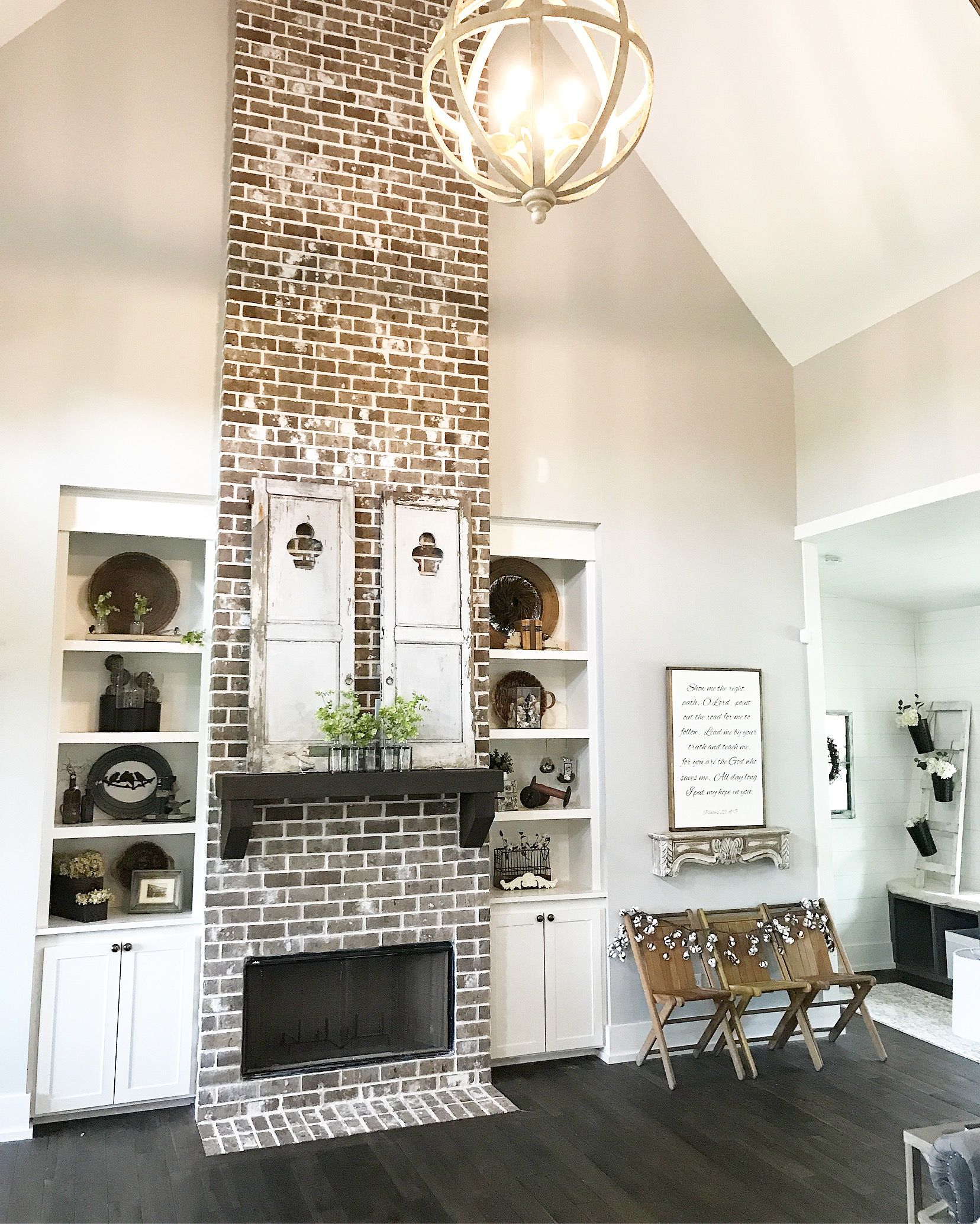 Brick Fireplace with White Mantle Lovely Brick Fireplace Floor to Ceiling Fireplace Farmhouse In