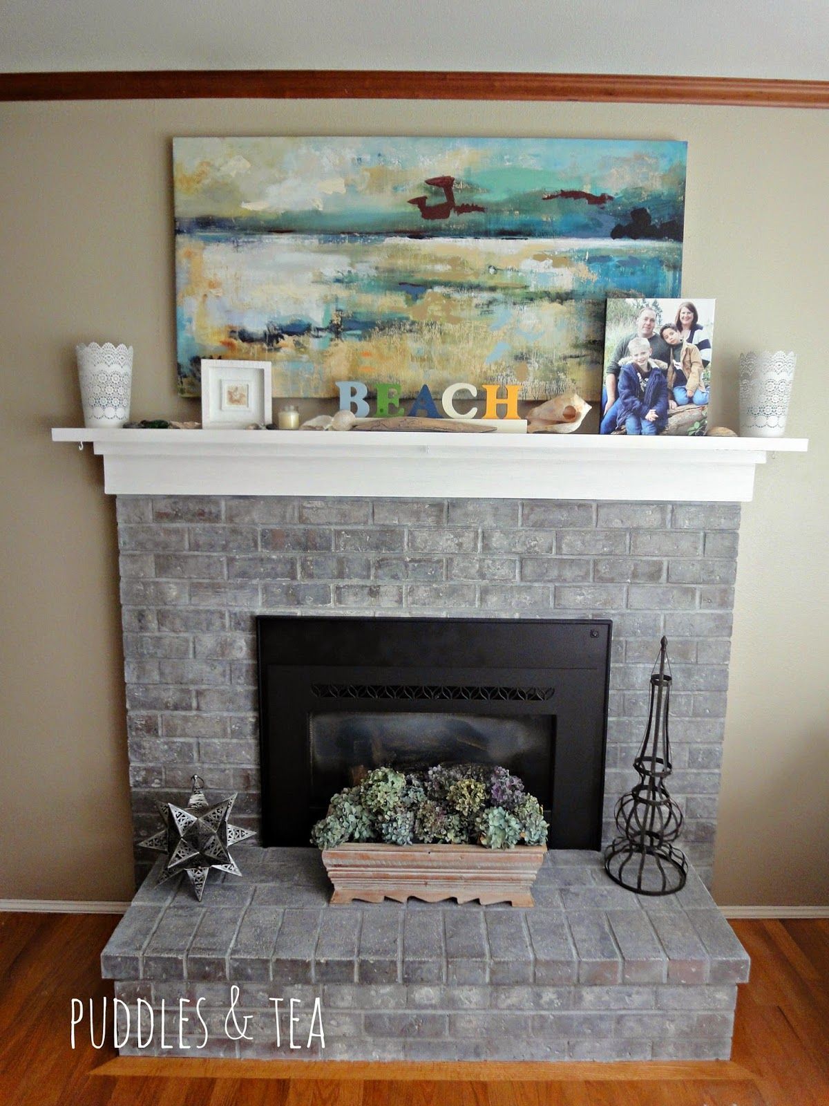 Brick Fireplace with White Mantle Lovely Puddles & Tea White Wash Brick Fireplace Makeover