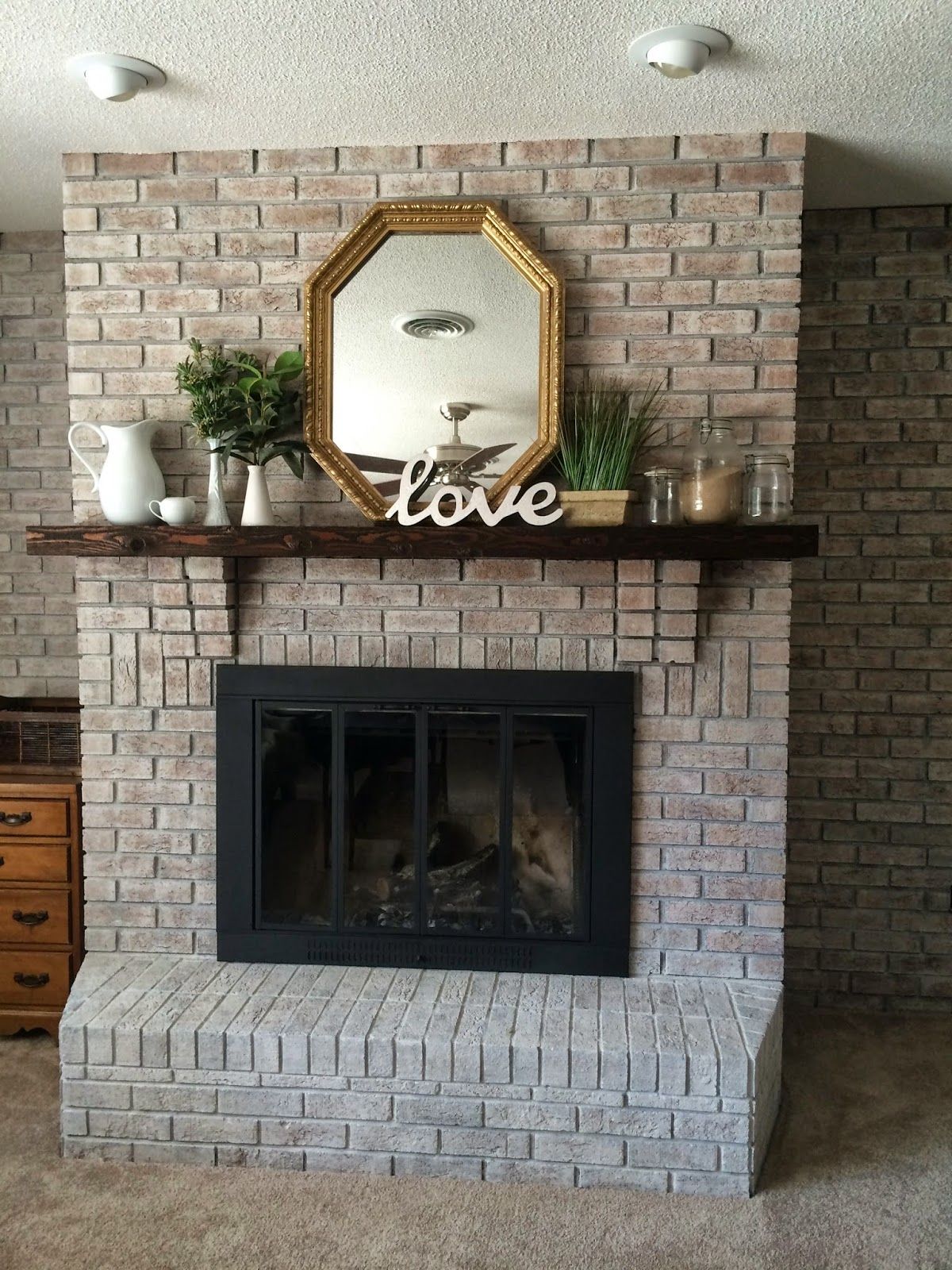 Brick Fireplace with White Mantle New White Washing Brick with Gray Beige Walking with Dancers