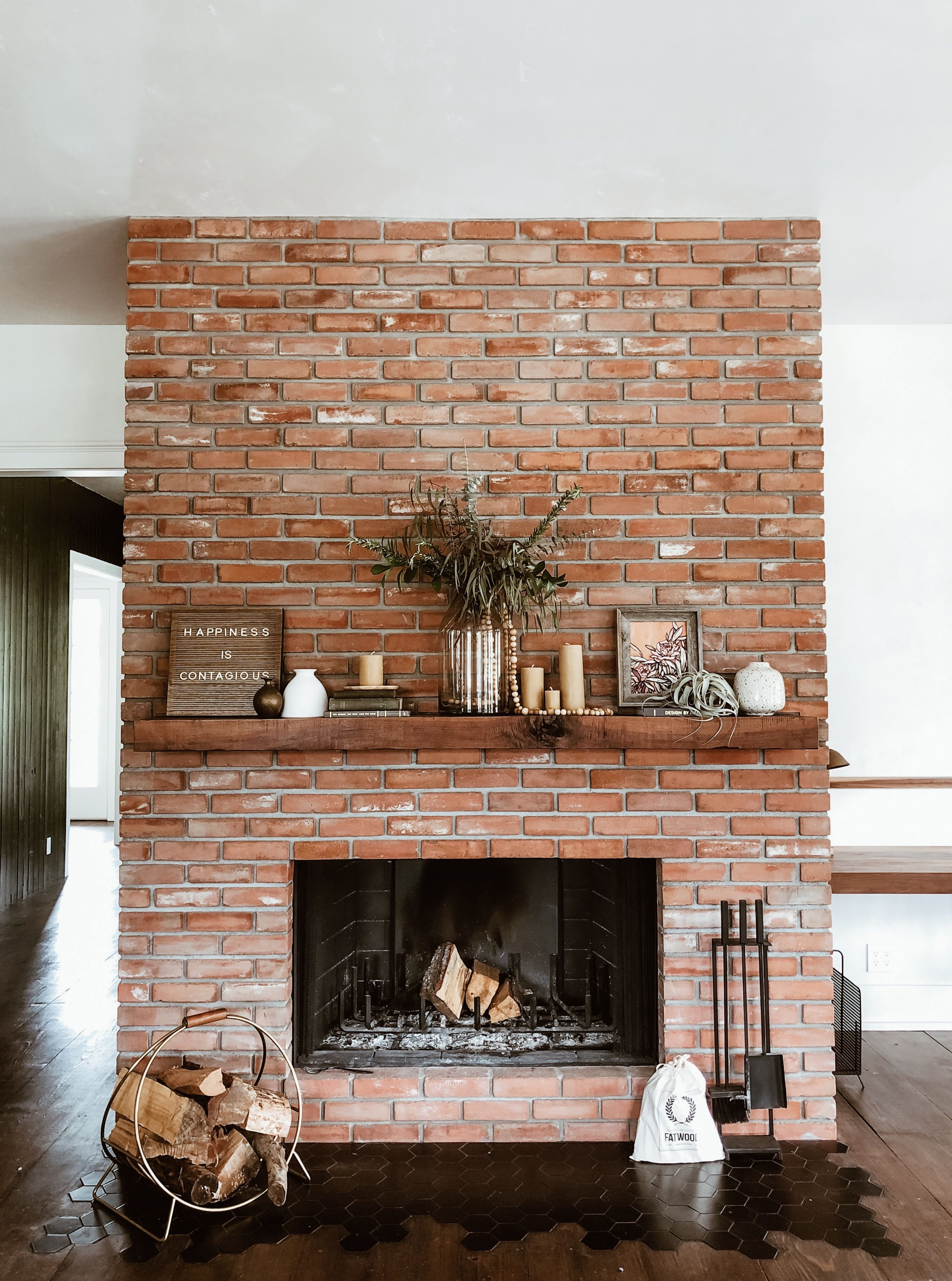 Brick Fireplace with Wood Mantel Lovely This Living Room Transformation Features A 100 Year Old