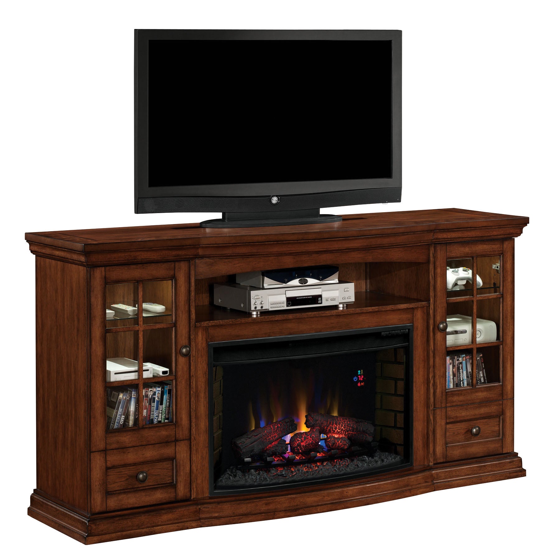 Seagate TV Stand with 32 inch Curved Infrared Quartz Fireplace Pecan 0fd486b1 e919 4f97 83f3 df1a2a95b4af