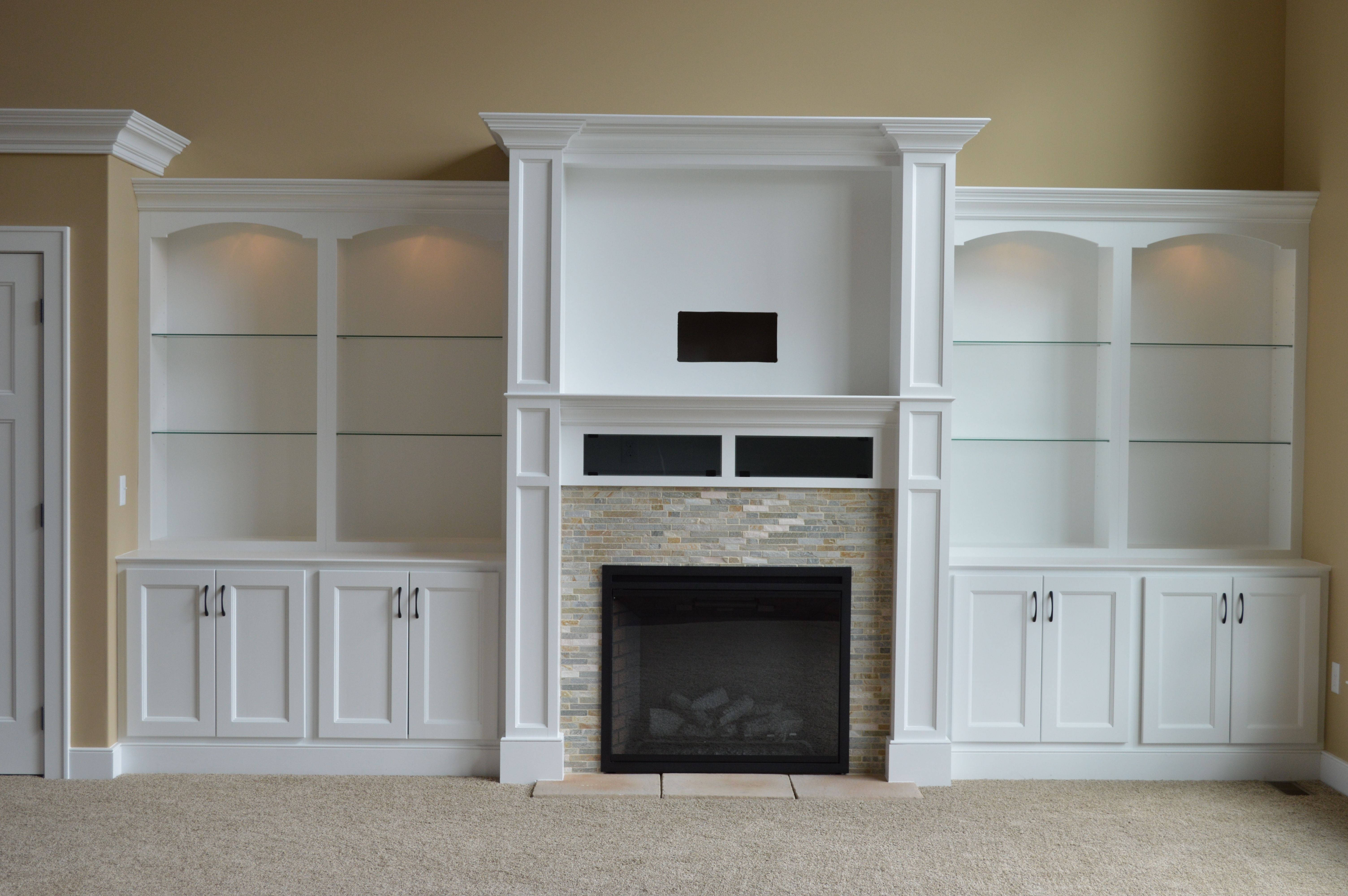 Built In Fireplace Cabinets Unique Painted Poplar Wall Built In with Subtle Stone Accented