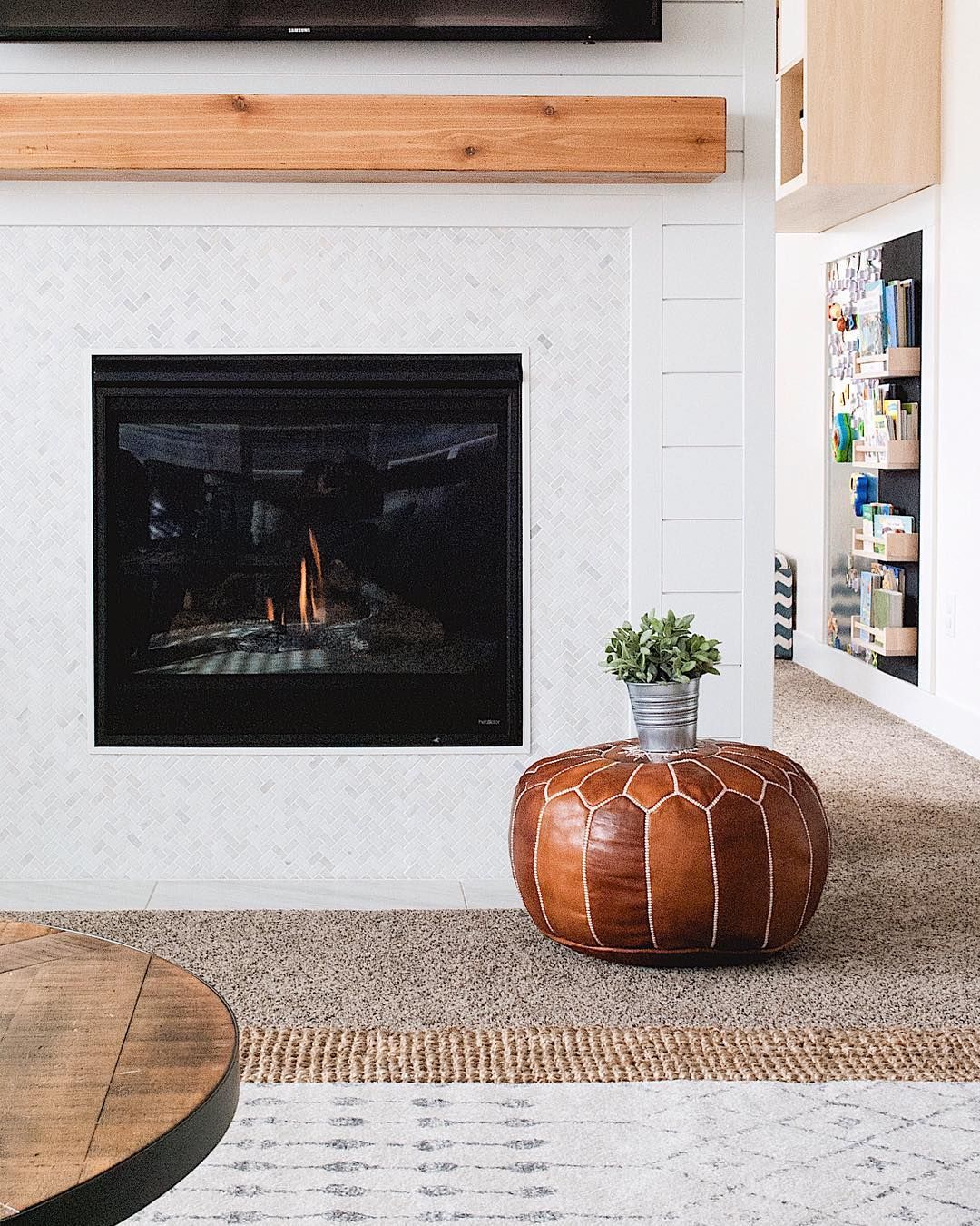California Mantel and Fireplace Elegant Modern Farmhouse Fireplace with Wood Beam Mantel and