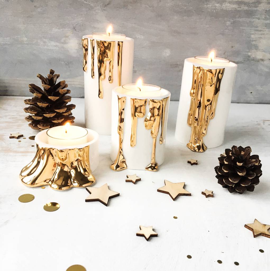 Candle Stand for Fireplace Unique Black Candle Holders with Dripping Gold
