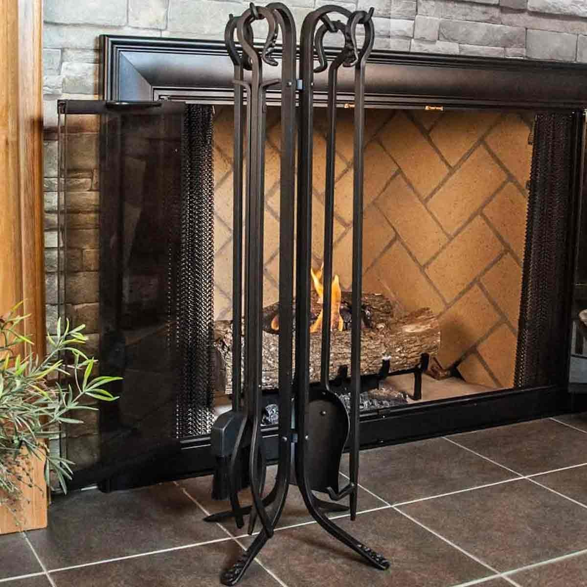 nle5pi 00 pilgrim 5 piece forged hearth fireplace tools matte black