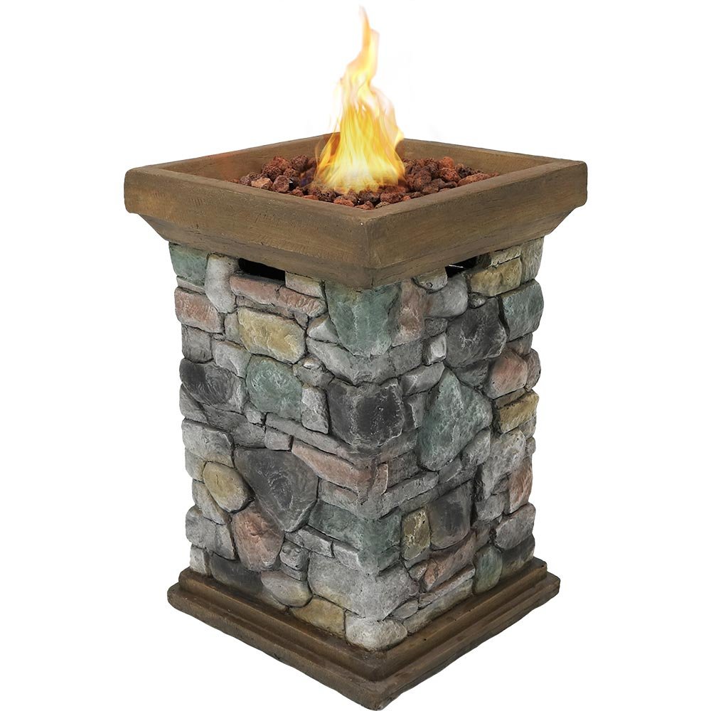 Cast Iron Outdoor Fireplace Elegant Sunnydaze Propane Fire Pit Column Outdoor Gas Firepit for Outside Patio & Deck with Cast Rock Design Lava Rocks Waterproof Cover and Steel