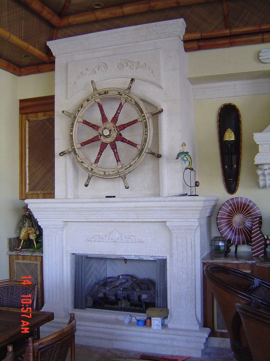 Cast Stone Fireplace Surround Beautiful Great Ship Wheel Above Fireplace