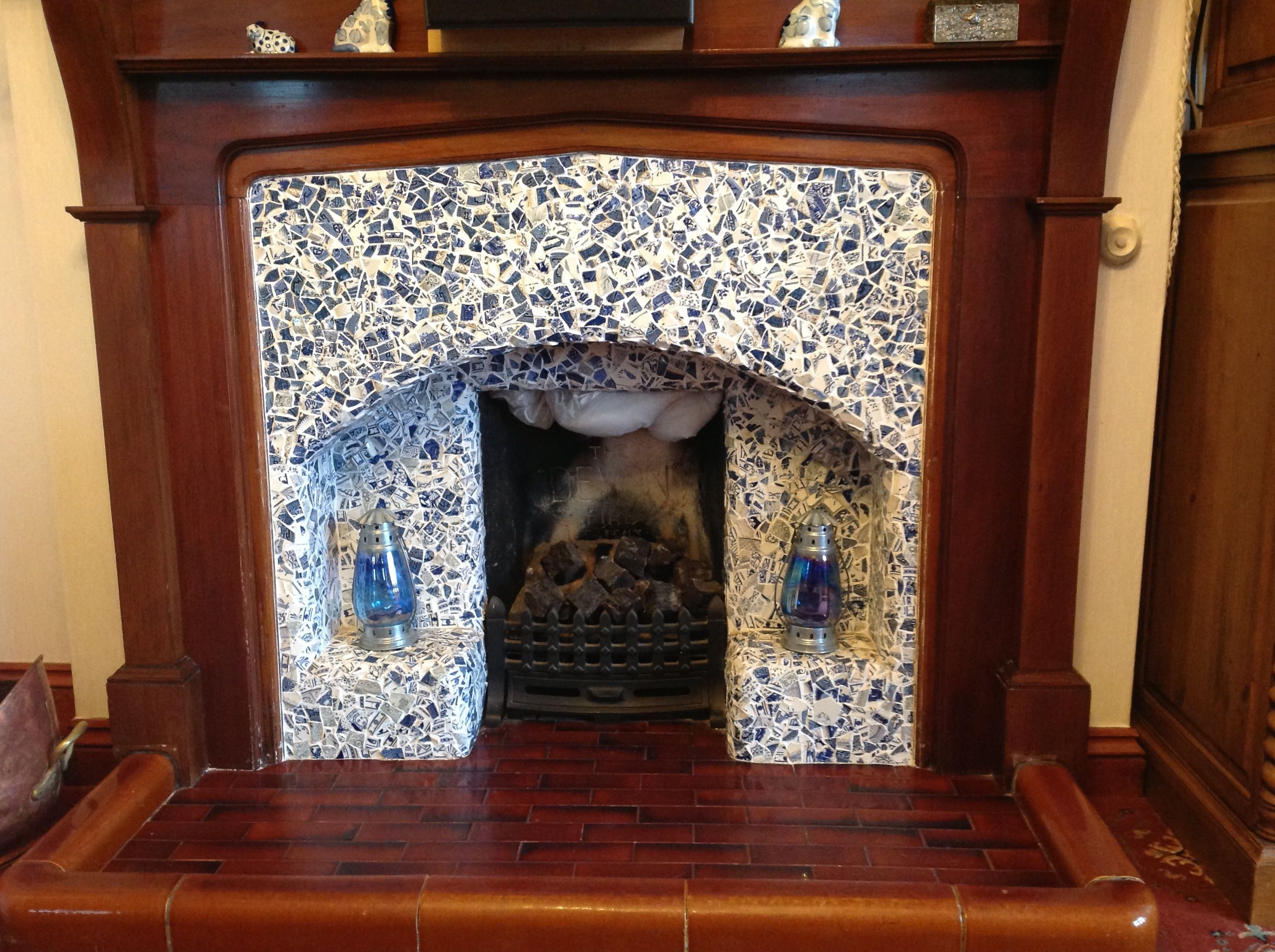 Cement Board Fireplace Inspirational Fireplace Mosaic Made From Blue and White China Pieces