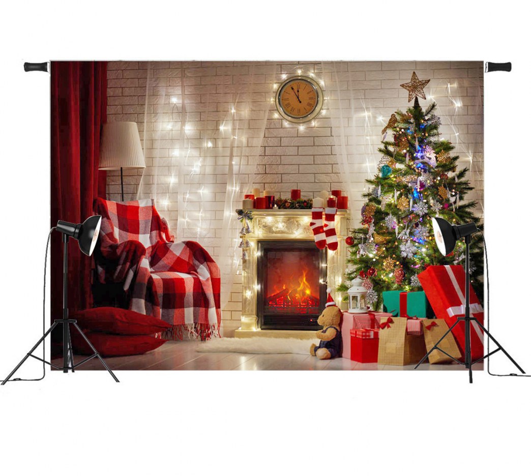 Christmas Fireplace Beautiful Background Foto Studio 7x5ft Red Christmas Tree Gift Chair